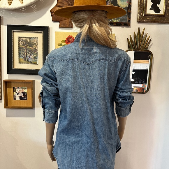 Vintage Polo Ralph Lauren Western Pearl Snap Denim Shirt Sz M - Picture 2 of 7